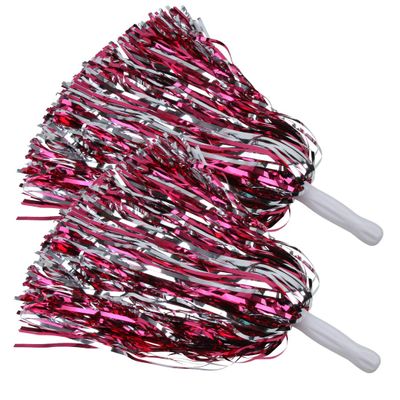 ICObuty Metallic Cheerleading Pom Poms Foil Fluffy 12 inch 2 Pack NO Sheddingfor Sport Squads Dance Hen Party Stage Performance Celebration (Hot Pink/Silver)