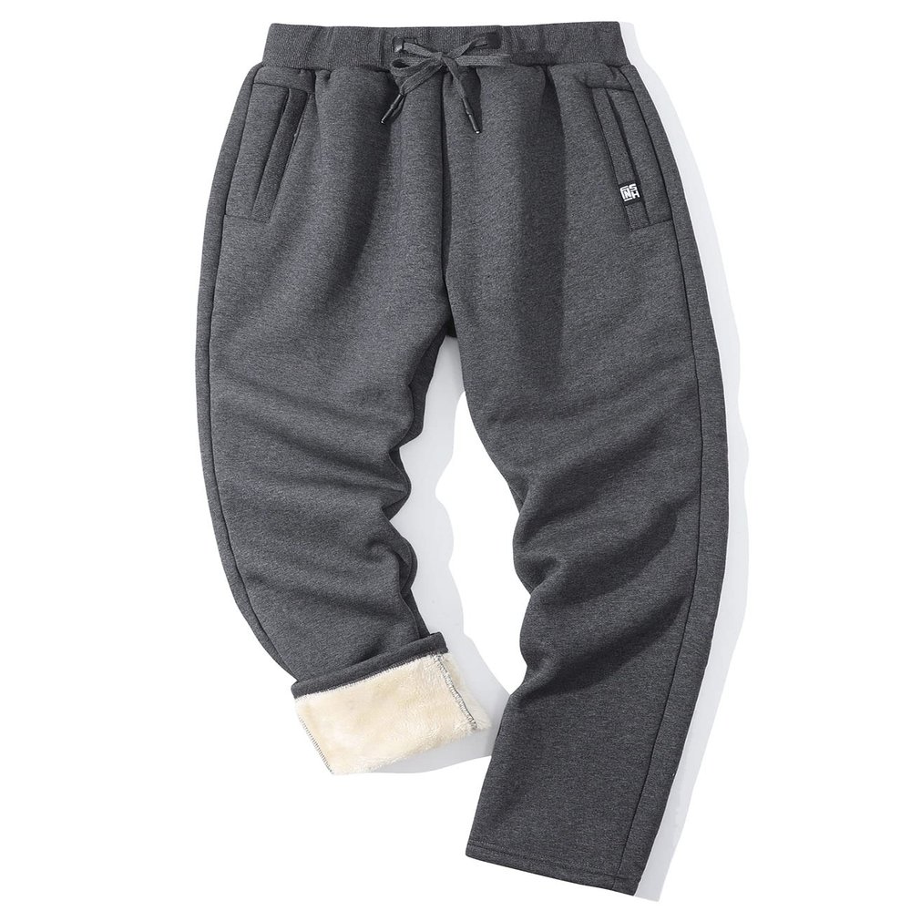 Flygo Men's Fleece Pants Sherpa Lined Sweatpants Active Athletic Winter Warm Jogger Pants(Straight Bottom Grey-S)