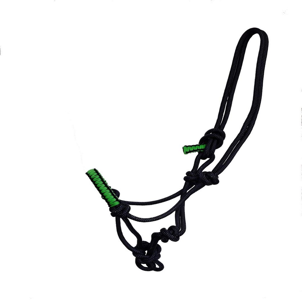 Y&Z Adjustable Nylon Horse Halter with Nylon Rope Lead (Navy Blue & Green, Cob)