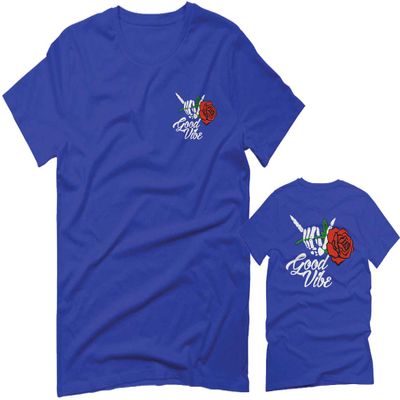 0184. dope Streetwear Graphic Good Vibe Red Rose Flowers Bones Hand Shaka for Men T Shirt (Royal 2X-Large)
