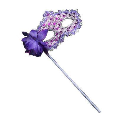 AZYOUNG Women's Masquerade Masks Side Feather Flower Petal Hand Held Lace Mask with Stick,(Light Purple)