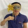 AZYOUNG Women's Masquerade Masks Side Feather Flower Petal Hand Held Lace Mask with Stick,(Gold) view 3