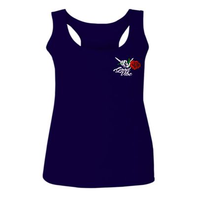 0184. dope Streetwear Graphic Good Vibe Red Rose Flowers Bones Hand Shaka Women's Tank Top Racerback (Navy Blue, Large)