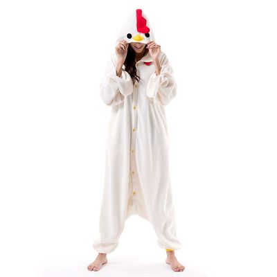 Beauty Shine Unisex Adult Onesie One Piece Pajamas Cosplay Cartoon Costume Halloween Christmas Sleepwear Jumpsuit Homewear(White Chicken, Medium)