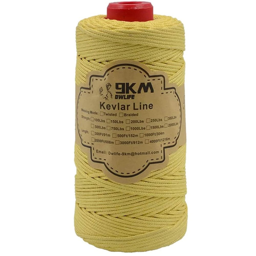 9KM DWLIFE Braided Kevlar Cord, 100lb~2000lb, High Tensile Strength, Abrasion, Flame Retardant, Kite String, Fishing Line, Model Rocket Shock, Tactical Survival Paracord (750lb | 2.3mm(Dia.) x300ft)