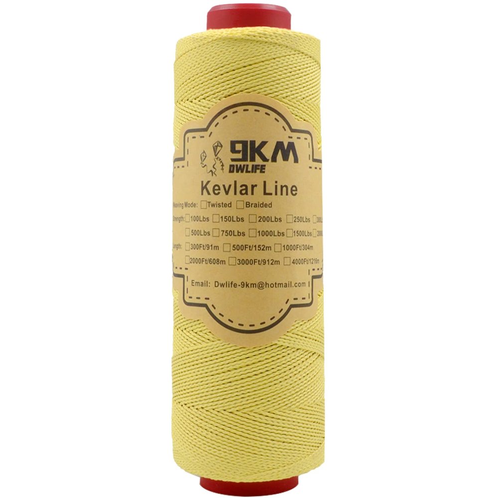 9KM DWLIFE Kevlar Kite String, 70lb 1000Ft, Twisted Kevlar Line, Low Stretch, High Strength, Heavy Duty, Fishing Assist Cord, Camping, Hiking, Outdoor Survival Rope