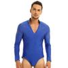 CHICTRY Men Rhinestones V-Neck Long Sleeve Bodysuit Latin Tango Rumba Dance Shirt Blouse Leotard Royal_Blue X-Large