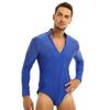 CHICTRY Men Rhinestones V-Neck Long Sleeve Bodysuit Latin Tango Rumba Dance Shirt Blouse Leotard Royal_Blue X-Large view 2