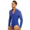 CHICTRY Men Rhinestones V-Neck Long Sleeve Bodysuit Latin Tango Rumba Dance Shirt Blouse Leotard Royal_Blue X-Large view 4
