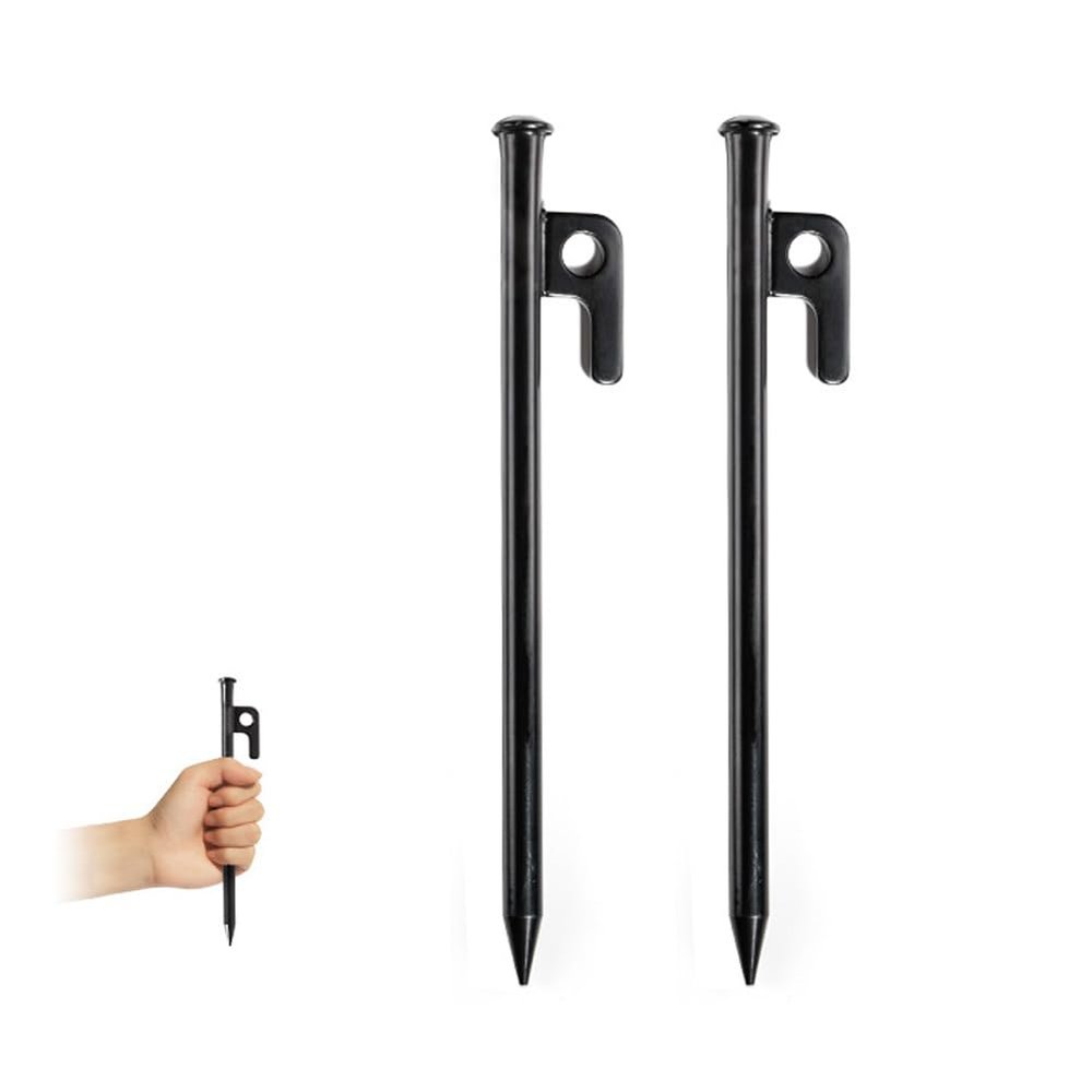 AKOAK Black 12" Tent Stakes with Camping Nails, High Strength Carbon Steel Metal Stakes for Large Tent, Canopy Construction and Fixing, Pack of 2