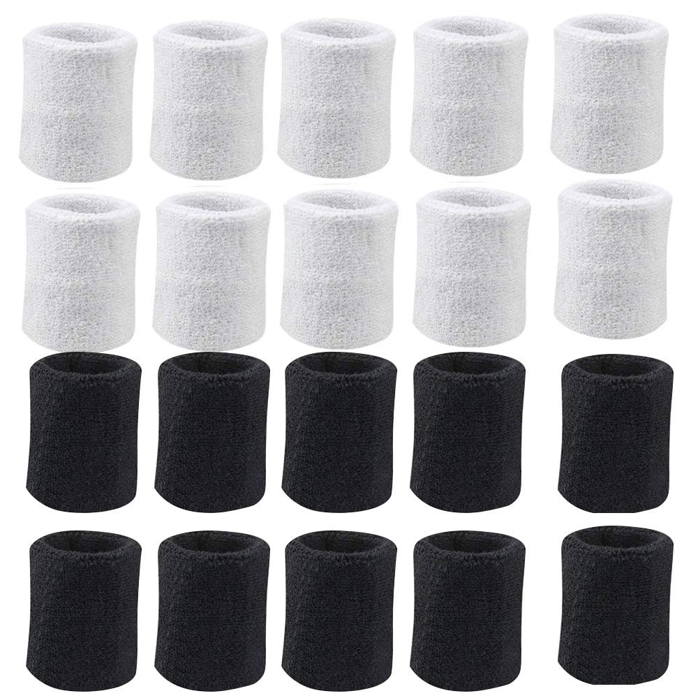 10 Pairs Sports Wristbands, Wrist Sweatbands for Men & Women, Stretchy & Sweat Absorbing Cotton Terry,Perfect for Basketball, Football, Tennis, Soccer, Running & Working Out