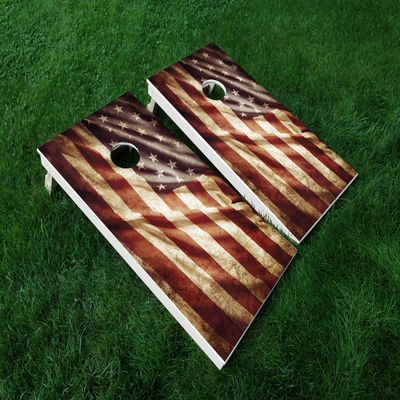 Distressed America 13 USA Flag Cornhole WRAP Set Vinyl Board Decal Baggo Bag Toss Boards * Made in The USA *