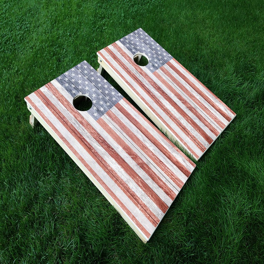 Distressed America 17 USA Flag Cornhole WRAP Set Vinyl Board Decal Baggo Bag Toss Boards * Made in The USA *