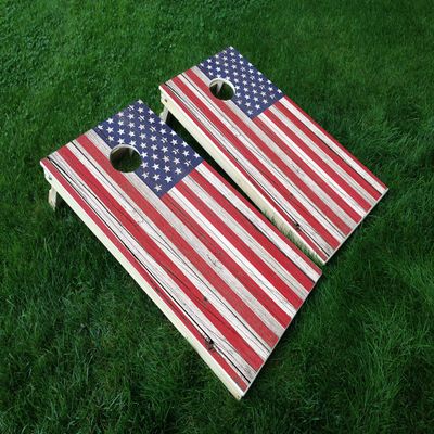 Distressed America 18 USA Flag Cornhole WRAP Set Vinyl Board Decal Baggo Bag Toss Boards * Made in The USA *