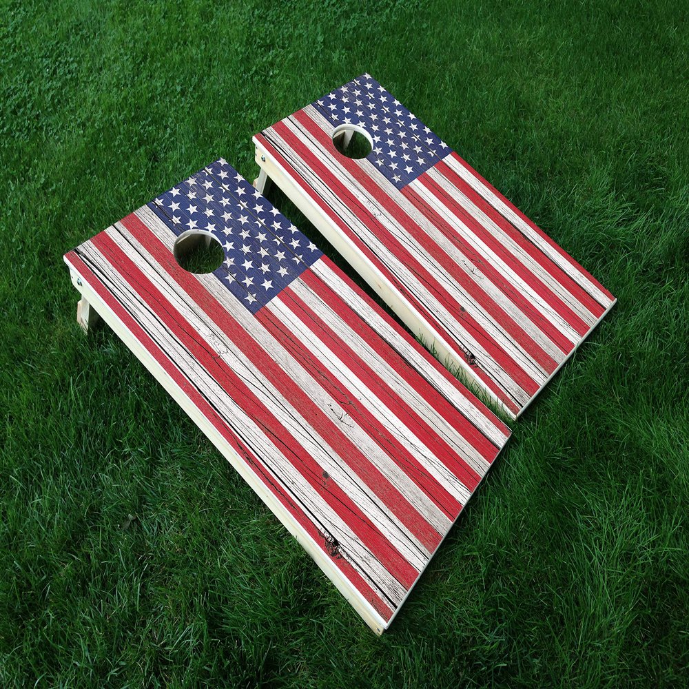 Distressed America 18 USA Flag Cornhole WRAP Set Vinyl Board Decal Baggo Bag Toss Boards * Made in The USA *