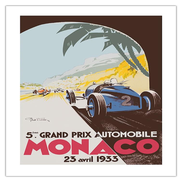 Pacifica Island Art 5th Grand Prix Monaco 1933 - Auto Racing - Vintage Sports Poster by Go Ham (Georges Hamel) c.1933 - Eco-friendly Premium Bamboo Paper 290gsm (Unframed) 18x24in