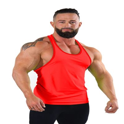 Crazee Wear Men's Orange Bodybuilding, Weight Lifting, Y-Back, Gym Fitness, Workout, Training, Tank Top