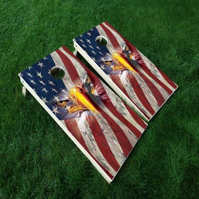 Distressed America 19 USA Flag Cornhole WRAP Set Vinyl Board Decal Baggo Bag Toss Boards * Made in The USA *