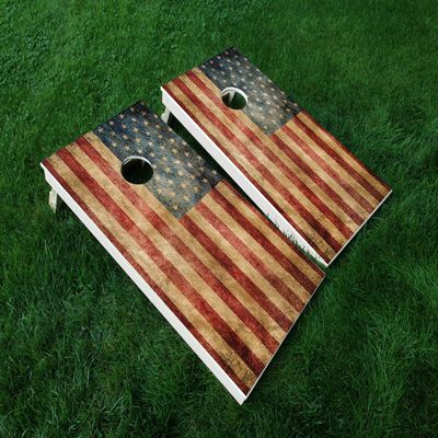 Distressed America 09 USA Flag Cornhole WRAP Set Vinyl Board Decal Baggo Bag Toss Boards * Made in The USA *