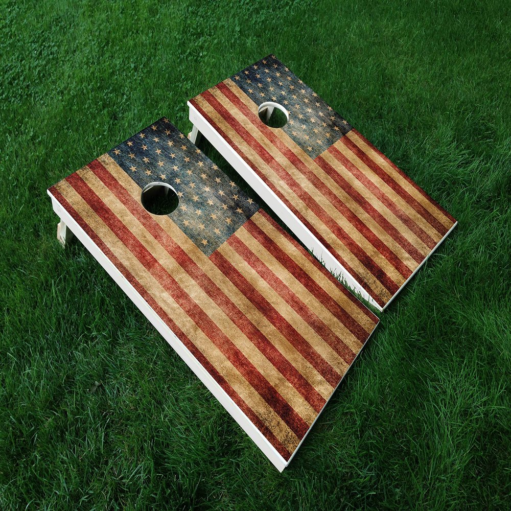 Distressed America 09 USA Flag Cornhole WRAP Set Vinyl Board Decal Baggo Bag Toss Boards * Made in The USA *