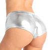 YONGHS Women's Shiny Metallic Faux Leather Low Rise Booty Shorts Hot Pants Dance Bottoms Silver X-Large view 4