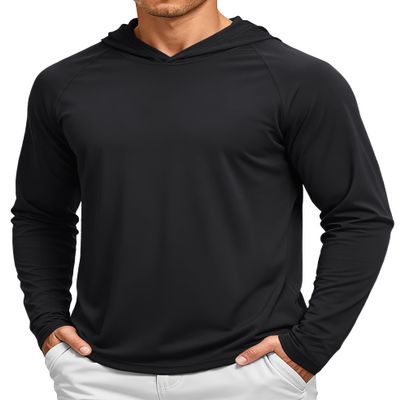 TACVASEN Long Sleeve Shirts for Men Lightweight Hoodie Men Dry Fit Active Hooded Shirts Sun Protection Hoodies SPF Tee Black S