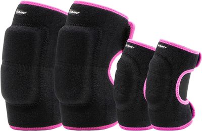 EULANT Adjustable Soft Elbow Pads and Knee Pads for Kids, Child Protective Pad Sets for Bicycle Roller Skating Basketball Football Volleyball Dancing Kneeling,Rose M