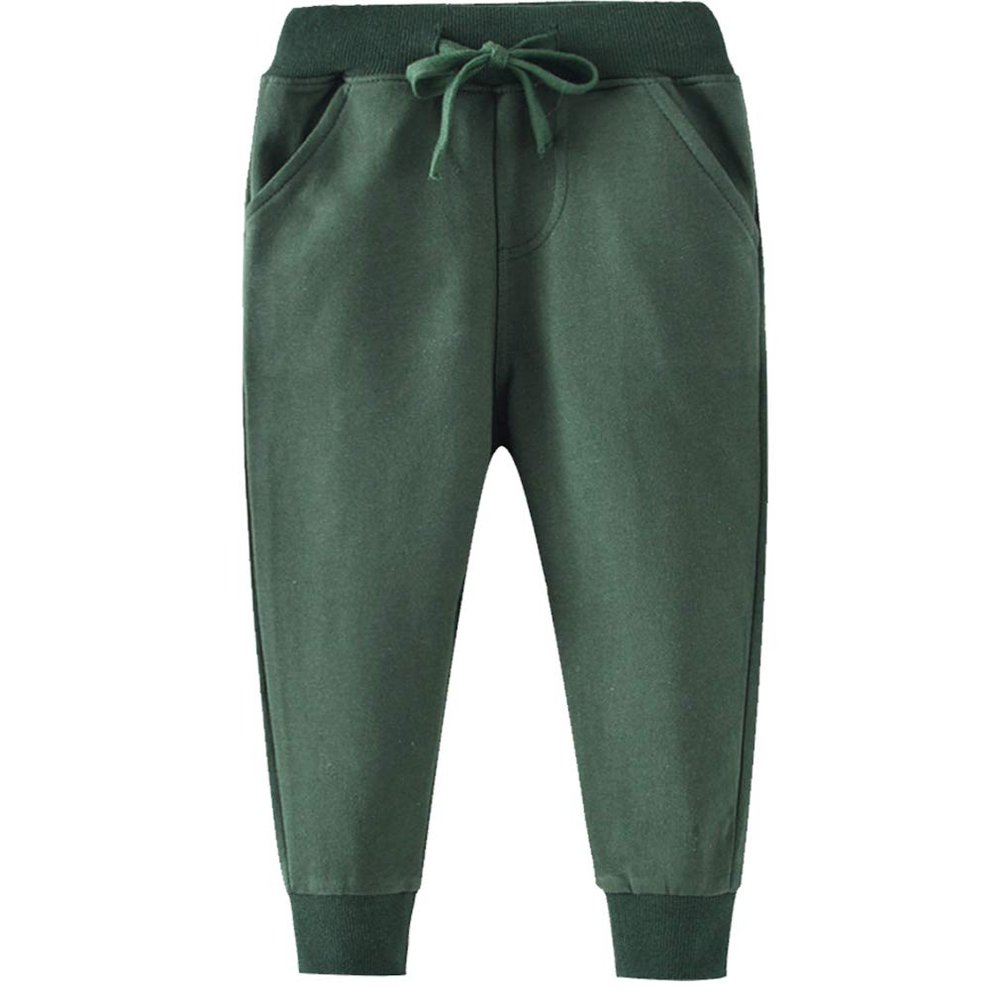 GLEAMING GRAIN Toddler Boys Jogger Pants 4T Boys Joggers Drawstring Elastic Waist Cotton Casual Sweatpants Solid Green