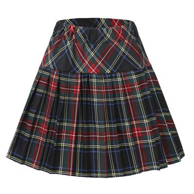 EXCHIC Women's A-Line Mini Skirt Stretchy High Waist Pleated Tennis Skirts Plaid School Uniform Dance Casual Wear (S, 18)