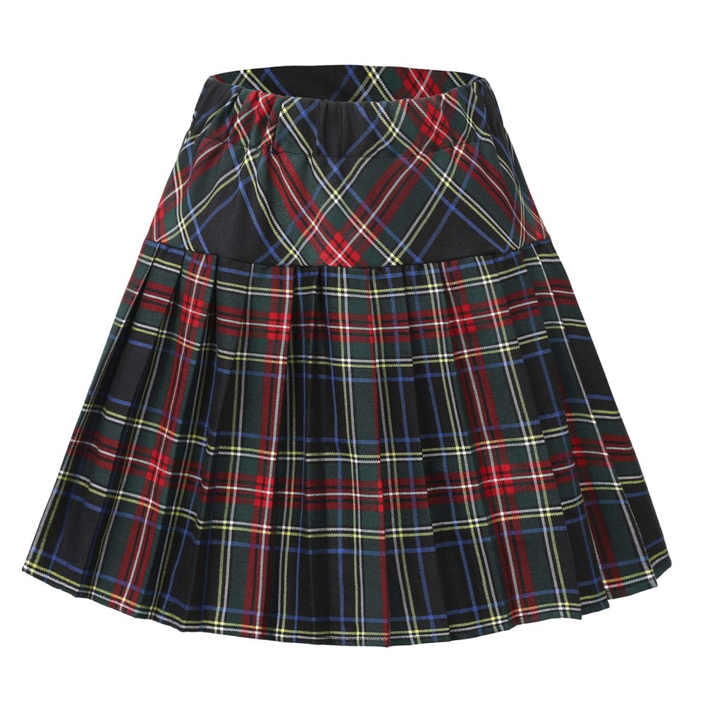 EXCHIC Women's A-Line Mini Skirt Stretchy High Waist Pleated Tennis Skirts Plaid School Uniform Dance Casual Wear (S, 18)