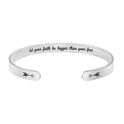JoycuFF Faith Bracelet Let Your Faith Be Bigger Than Your Fear Cuff Bangle Religious Jewelry Baptism Gift Inspirational Jewely Motivational Cuff
