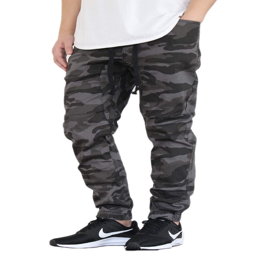 AIRNINE Men's Premium Twill Drop Crotch Jogger Pants S-5XL (Black Camo, 4X-Large)