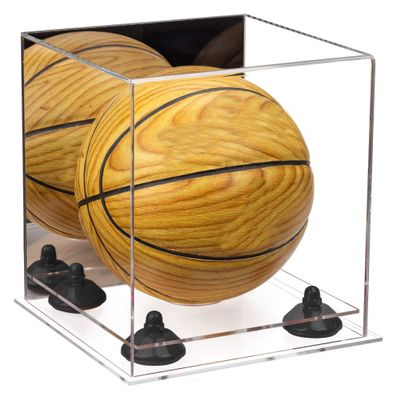 Better Display Cases Acrylic Mini - Miniature (not Full Size) Basketball Display Case with Mirror, Black Risers and Clear Base (A015-BR)