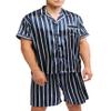 Sanraflic Men's Satin Pajamas Short Button-Down Pj Set Sleepwear Loungewear (Blue With White Stripe, M) view 1
