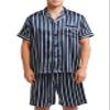 Sanraflic Men's Satin Pajamas Short Button-Down Pj Set Sleepwear Loungewear (Blue With White Stripe, M) view 2