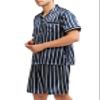 Sanraflic Men's Satin Pajamas Short Button-Down Pj Set Sleepwear Loungewear (Blue With White Stripe, M) view 3
