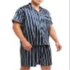 Sanraflic Men's Satin Pajamas Short Button-Down Pj Set Sleepwear Loungewear (Blue With White Stripe, M) view 4