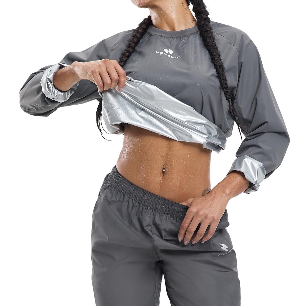 HOTSUIT Sauna Suit Women Durable Gym Workout Sauna Jacket Pants Sweat Suits, Grey, 4XL