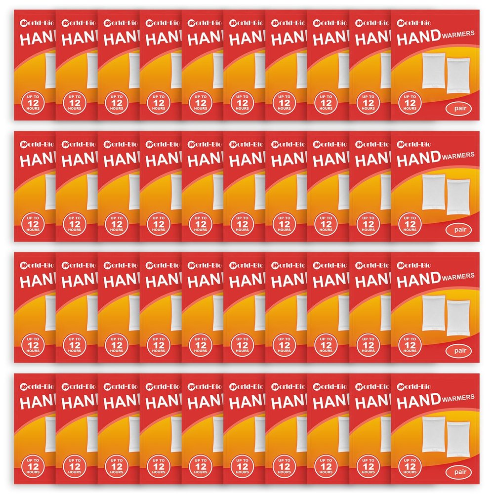 WORLD-BIO Disposable Hand Warmers - Hot Hands Hand Warmers, 80 Packs (40 Pairs) - Safe Natural Odorless Air Activated Pocket Warmers for 12 Hours of Instant Heat - Outdoor Hand Warmer Heat Packs