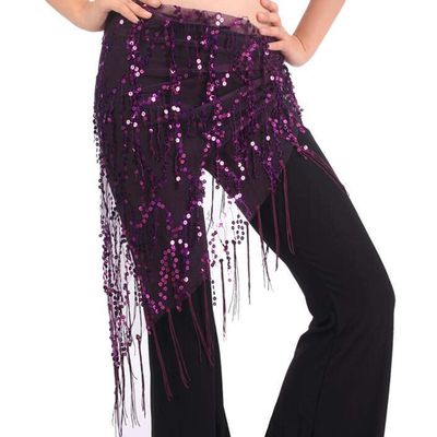 Panda Legends Belly Dance Hip Scarf Sequin Tassel Dance Hip Wrap Belt for Women and Girls, Purple