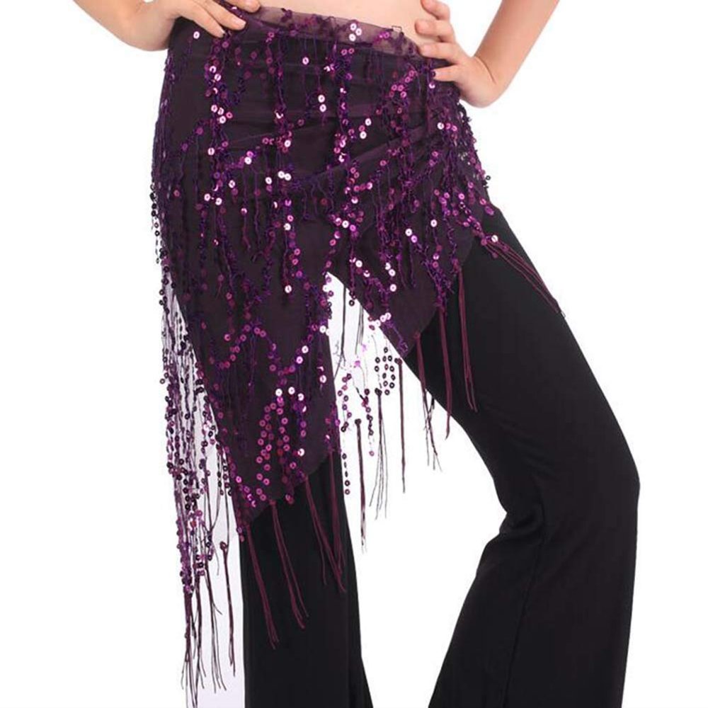 Panda Legends Belly Dance Hip Scarf Sequin Tassel Dance Hip Wrap Belt for Women and Girls, Purple