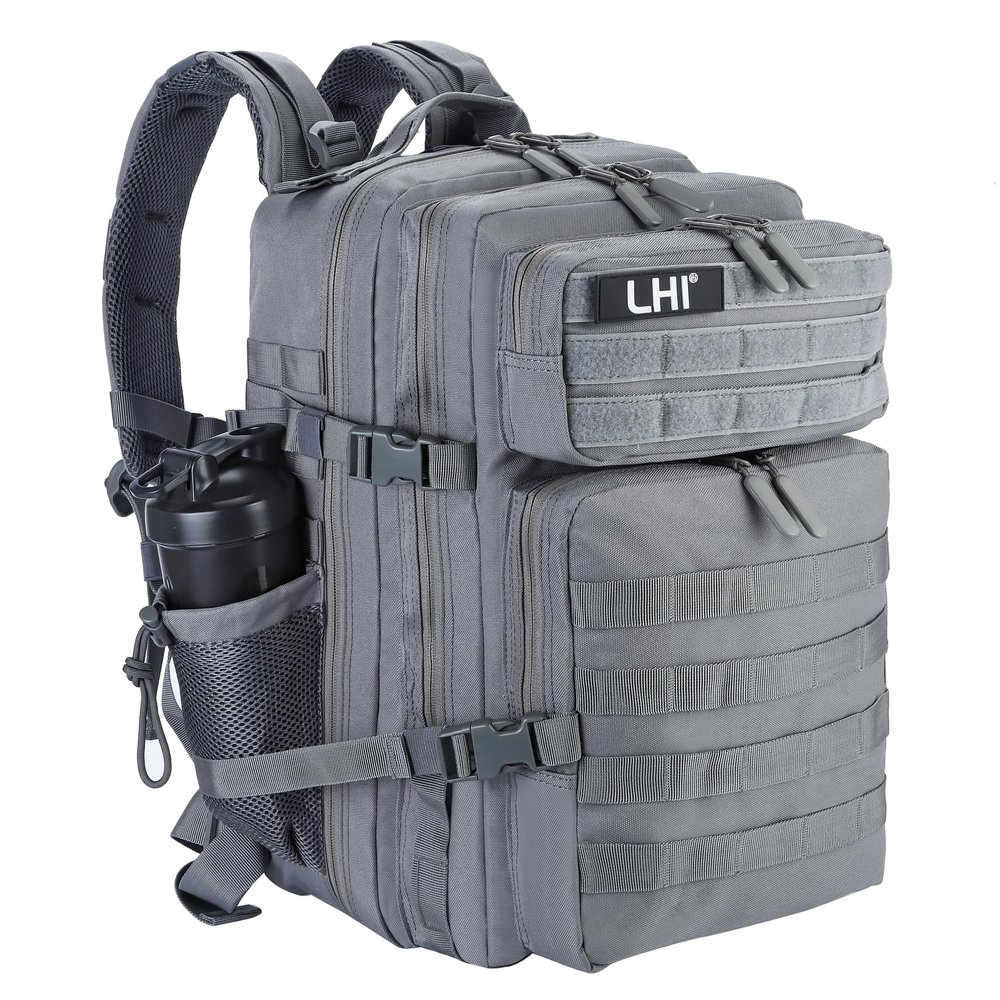 LHI Military Tactical Backpack for Men and Women 45L Army 3 Days Assault Pack Bag Large Rucksack with Molle System - Grey