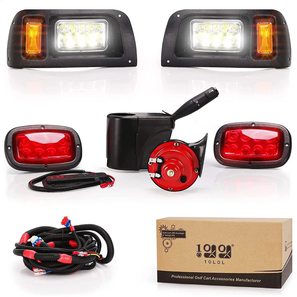 9.99WORLD MALL Club Car DS Golf Cart 12V Headlight & Tail Light Kit with Turn Signals & Brake Lights, Fits Gas & Electric Models