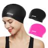Aegend Swim Caps for Long Hair, Durable Silicone Swimming Caps for Women Men Adults Youths, Easy to Put On and Off, Waterproof Swim Hats Bathing Caps to Keep Hair Dry, 2 Pack, Black Pink view 1