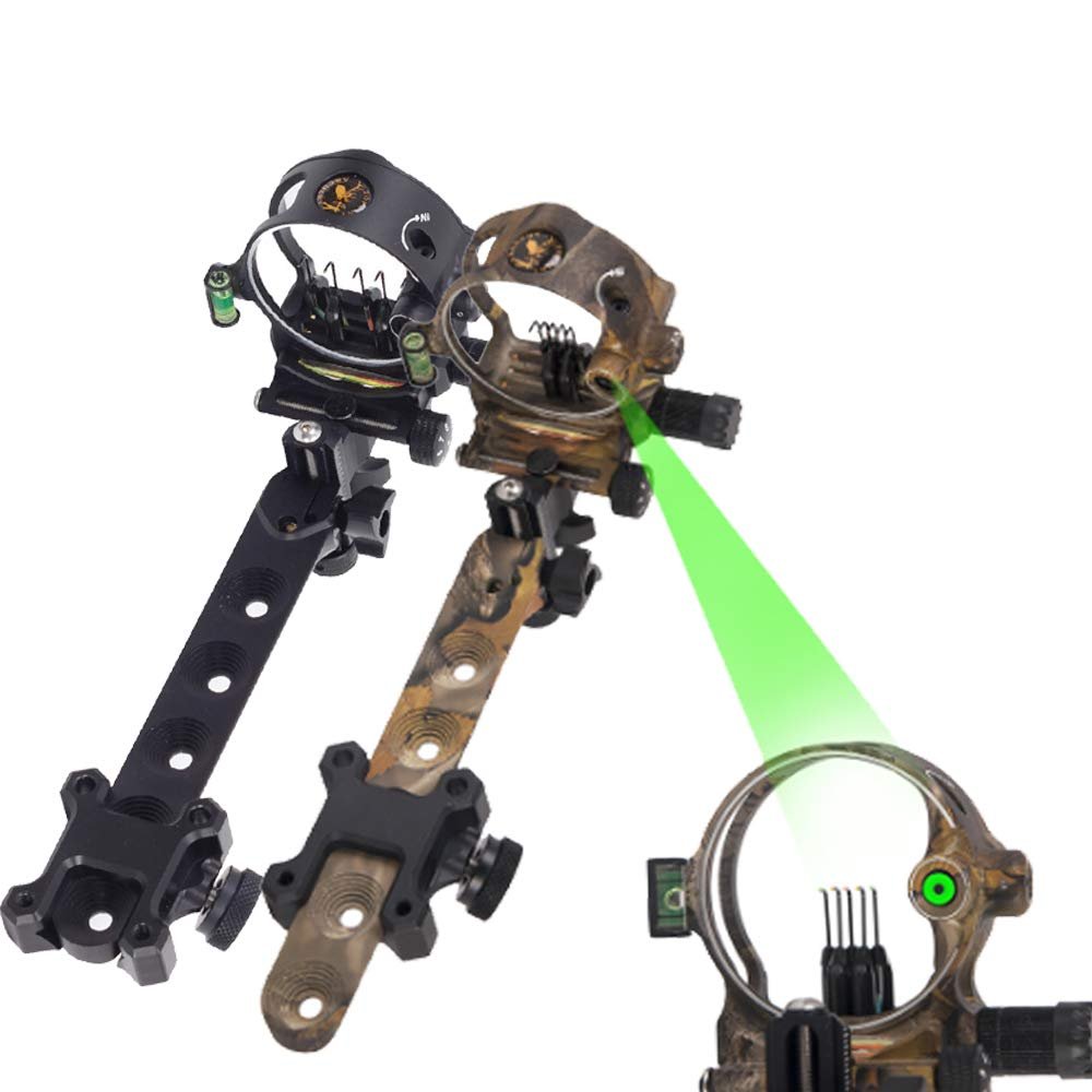 SHARROW 5 Pin Bow Sight Archery Compound Bow Sight Aluminum Alloy Bow Sights Compound Bow 0.019 Optical Fiber Retinal Sight Accessories Hunting (camo)