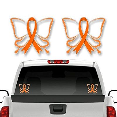 4 Cancer Butterflies Ribbon 6'' & 3" Decal Set Leukemia Cancers Survivor Butterfly Gifts Women Vehicle Vinyl Decals Car SUV Truck Stickers (4 Decal Set - Orange Ribbon)