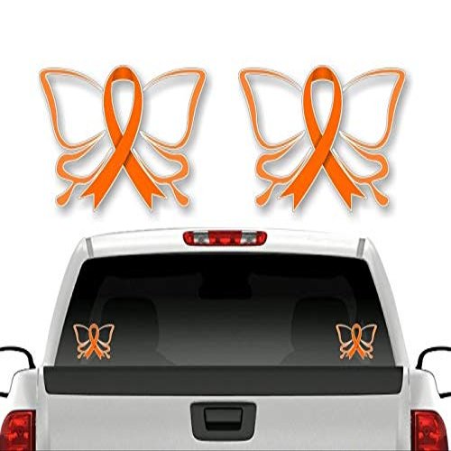 4 Cancer Butterflies Ribbon 6'' & 3" Decal Set Leukemia Cancers Survivor Butterfly Gifts Women Vehicle Vinyl Decals Car SUV Truck Stickers (4 Decal Set - Orange Ribbon)