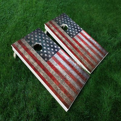 Distressed America 08 USA Flag Cornhole WRAP Set Vinyl Board Decal Baggo Bag Toss Boards * Made in The USA *