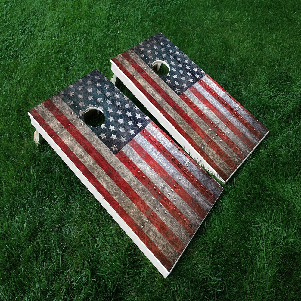 Distressed America 08 USA Flag Cornhole WRAP Set Vinyl Board Decal Baggo Bag Toss Boards * Made in The USA *