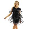 inlzdz Women's V Neck Fringe Tassel Sequins Flapper Skirt Latin Tango Salsa Ballroom Dance Costume Black X-Large view 1